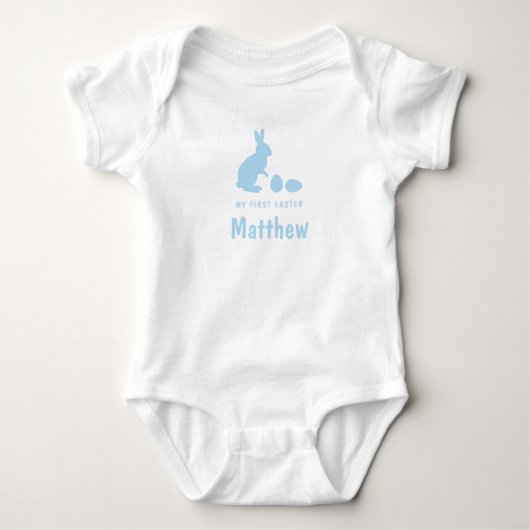 Bunny And Eggs In Blue With Name My First Easter Romper (Voorkant)