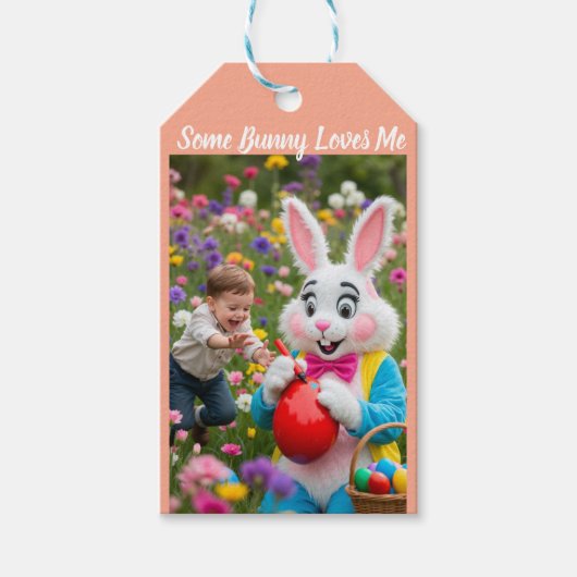 Bunny and Kid photo Easter Cadeaulabel (Voorkant)