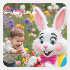 Bunny and Kid photo Easter Vierkante Sticker
