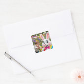 Bunny and Kid photo Easter Vierkante Sticker (Envelop)