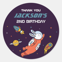 Bunny Astronaut Outer Space Kids Birthday Party Ronde Sticker