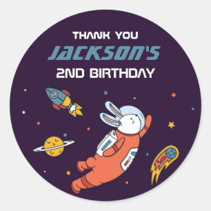 Bunny Astronaut Outer Space Kids Birthday Party Ronde Sticker