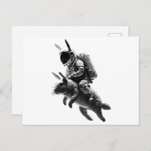 Bunny Astronaut Riding a Rabbit in Space Briefkaart (Voorkant / Achterkant)