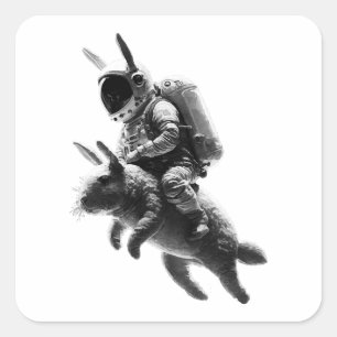 Bunny Astronaut Riding a Rabbit in Space Vierkante Sticker