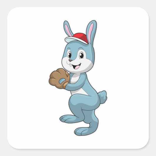 Bunny at Baseball met algemene honkbal Vierkante Sticker (Voorkant)