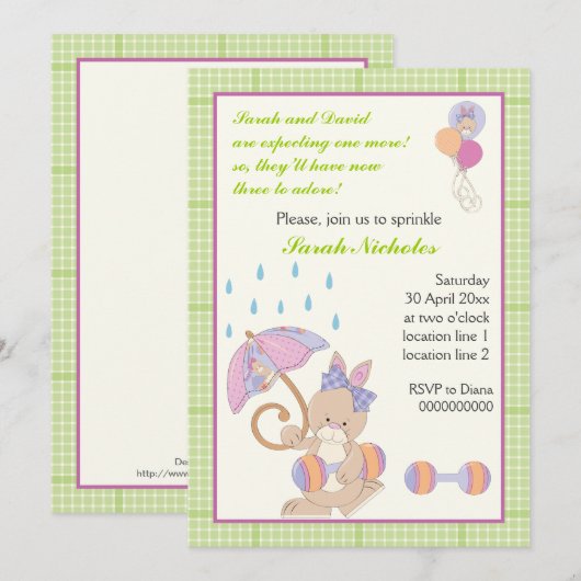 Bunny baby bestrooi lime groene plaid rand kaart (Voorkant / Achterkant)