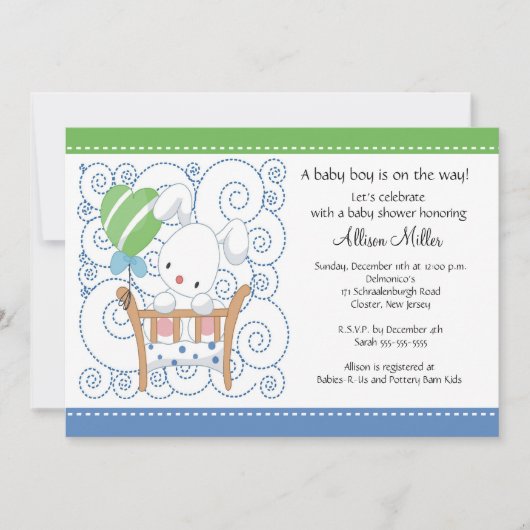 Bunny Baby Boy Baby shower Kaart (Voorkant)