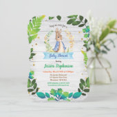 Bunny baby boy douche uitnodiging. Lente Pasen Kaart (Staand voorkant)