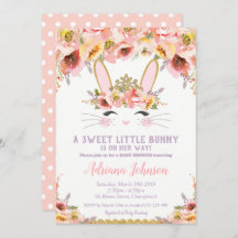 Bunny Baby Douche Uitnodigingen Meisje Bloemen Kon