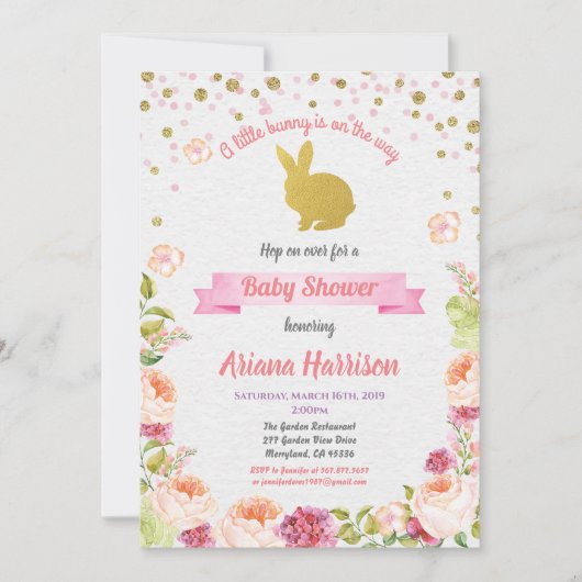 Bunny baby girl doucheuitnodiging voor Pasen Kaart (Voorkant)