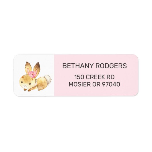 Bunny Baby Girl Shower Envelope Return-adres Etiket (Voorkant)