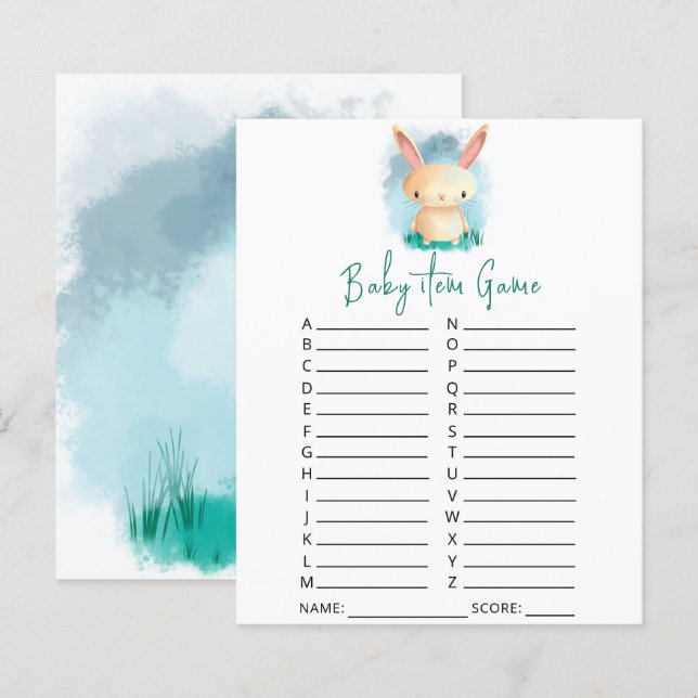 Bunny Baby Item Spel. Baby Shower Spel (Voorkant / Achterkant)