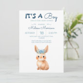 Bunny Baby Jongen Douche Kaart (Staand voorkant)