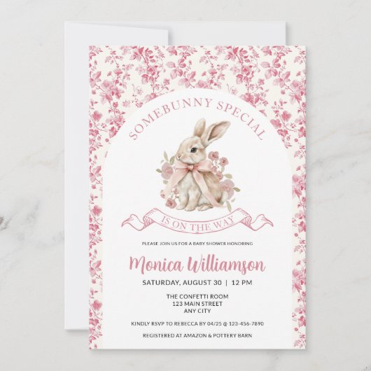 Bunny Baby Meisje Douche Uitnodiging Toile (Voorkant)