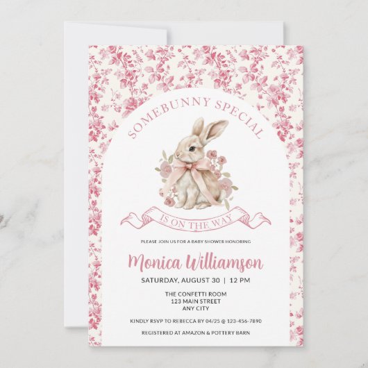 Bunny Baby Meisje Douche Uitnodiging Toile (Voorkant)