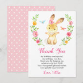 Bunny Baby Meisje Eerste Verjaardagsfeest Bloemen Bedankkaart (Voorkant / Achterkant)