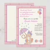 Bunny baby meisje sprenkel roze plaid rand kaart (Voorkant / Achterkant)