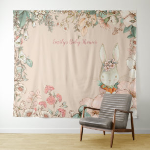 Bunny Baby shower Achtergrond landschap Perzik Wandkleed
