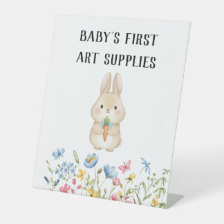 Bunny Baby Shower “Baby's Eerste Kunstbenodigdhede Reclamebord Met Voetstuk