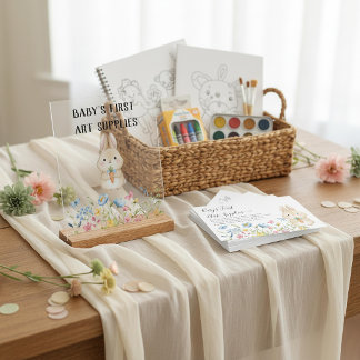 Bunny Baby Shower “Baby's First Art Supplies"  Acryl Bord