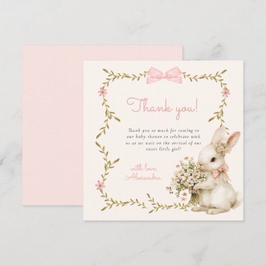 Bunny Baby shower Bedankt Card (Voorkant / Achterkant)