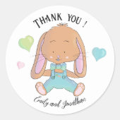 Bunny Baby shower Bedankt Witte Ronde Sticker (Voorkant)