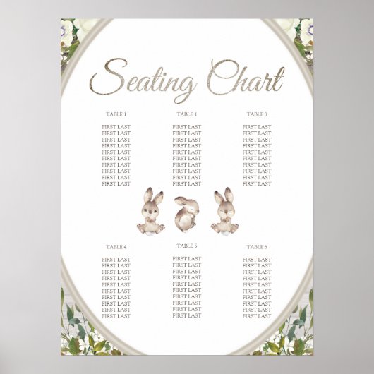 Bunny Baby shower Birthday Party Seating Chart Poster (Voorkant)