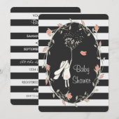Bunny Baby shower Black White Stripe Floral Wreate Kaart (Voorkant / Achterkant)