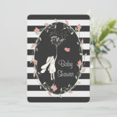 Bunny Baby shower Black White Stripe Floral Wreate Kaart (Staand voorkant)