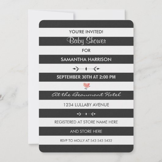 Bunny Baby shower Black White Stripe Floral Wreate Kaart (Achterkant)