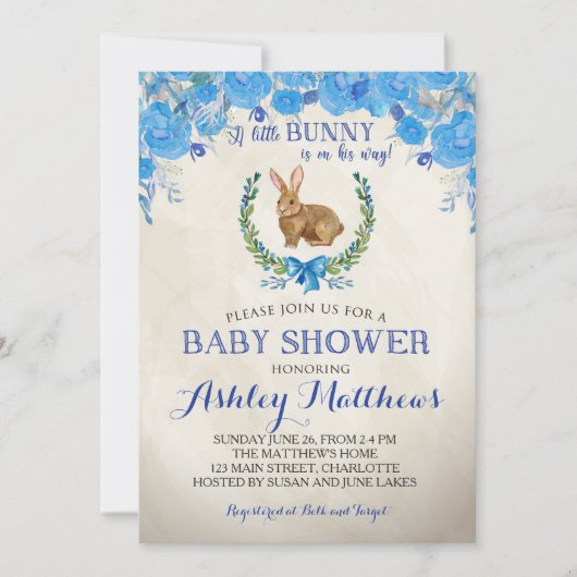Bunny BABY SHOWER boy Beauful Floral Kaart (Voorkant)