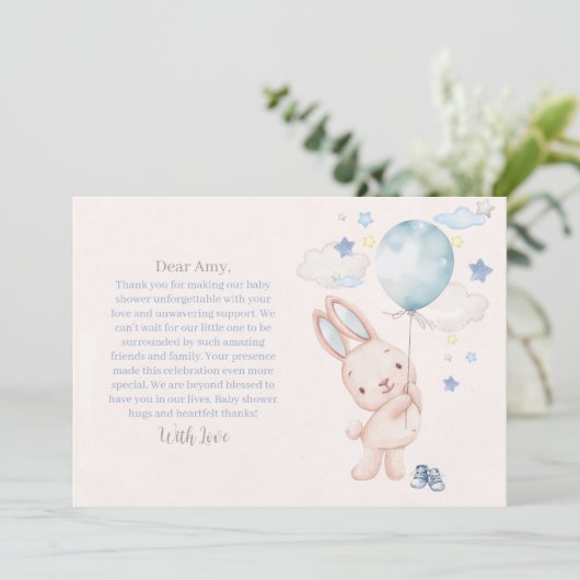 Bunny Baby shower Boy Bedankkaart (Staand voorkant)