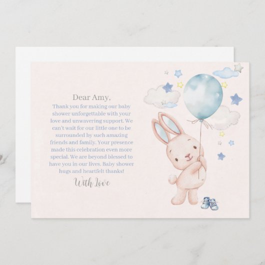 Bunny Baby shower Boy Bedankkaart (Voorkant / Achterkant)