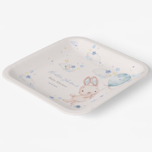 Bunny Baby shower Boy Papieren Bordje (Gebogen)
