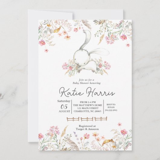 Bunny Baby shower, bunny baby Invitation Kaart (Voorkant)