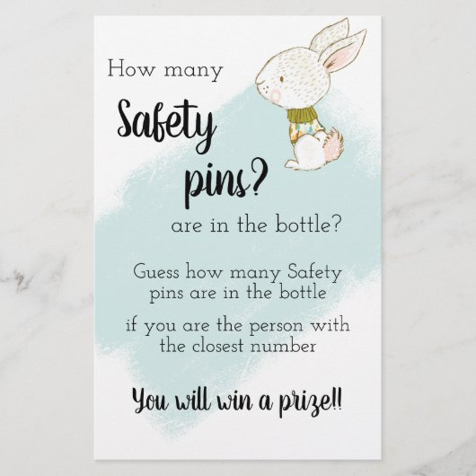 Bunny Baby shower Game - Safety pins Flyer (Voorkant)
