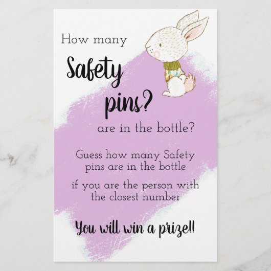 Bunny Baby shower Game - Safety pins Flyer (Voorkant)