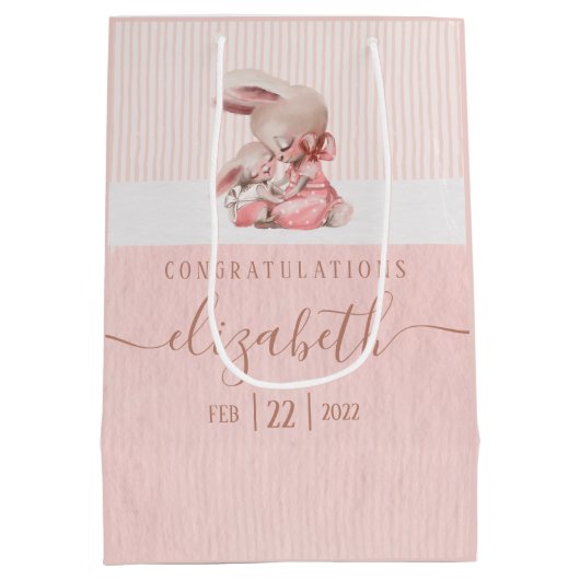 Bunny Baby shower Gift Bag Medium Cadeauzakje (Achterkant)