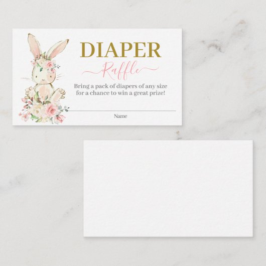 Bunny Baby shower Girl Diaper Raffle Card Informatiekaartje (Voorkant / Achterkant)