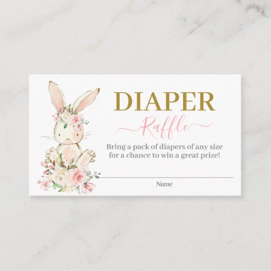 Bunny Baby shower Girl Diaper Raffle Card Informatiekaartje (Voorkant)