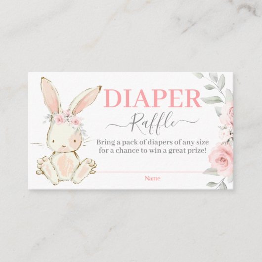 Bunny Baby shower Girl Diaper Raffle Card Informatiekaartje (Voorkant)