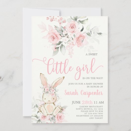 Bunny Baby shower Girl-uitnodiging Kaart (Voorkant)