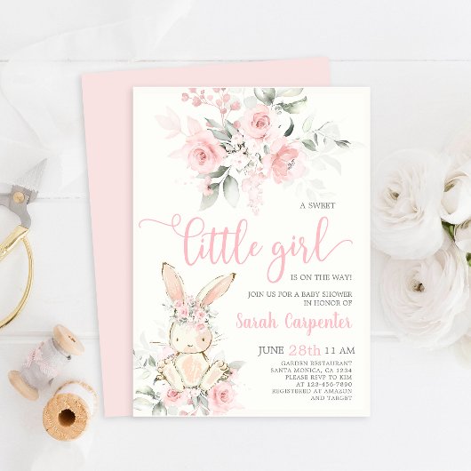 Bunny Baby shower Girl-uitnodiging Kaart