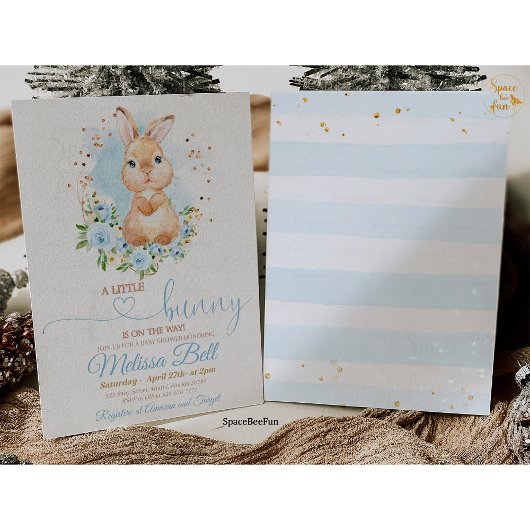 Bunny Baby shower Invitation Boy Spring boho Kaart