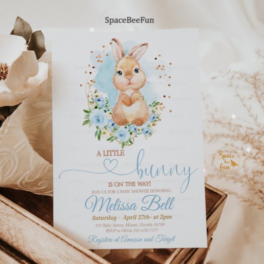 Bunny Baby shower Invitation Boy Spring boho Kaart