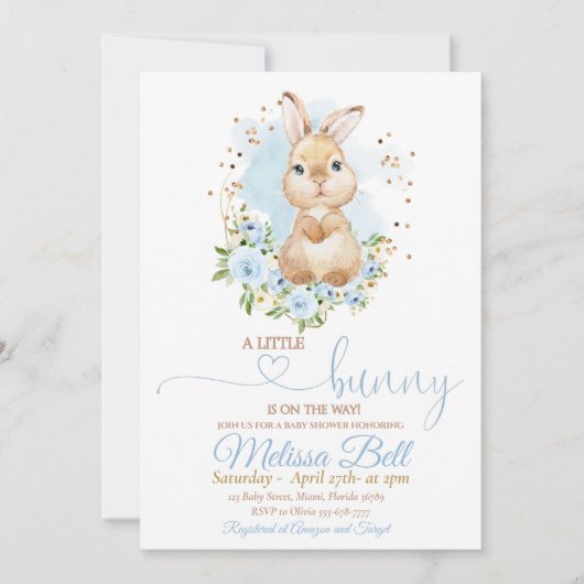Bunny Baby shower Invitation Boy Spring boho Kaart (Voorkant)