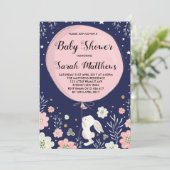 Bunny Baby shower Invitation Rabbit Navy Pink Star Kaart (Staand voorkant)