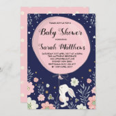 Bunny Baby shower Invitation Rabbit Navy Pink Star Kaart (Voorkant / Achterkant)