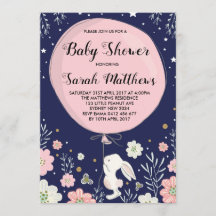 Bunny Baby shower Invitation Rabbit Navy Pink Star