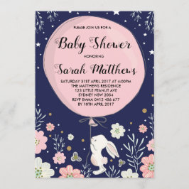Bunny Baby shower Invitation Rabbit Navy Pink Star Kaart
